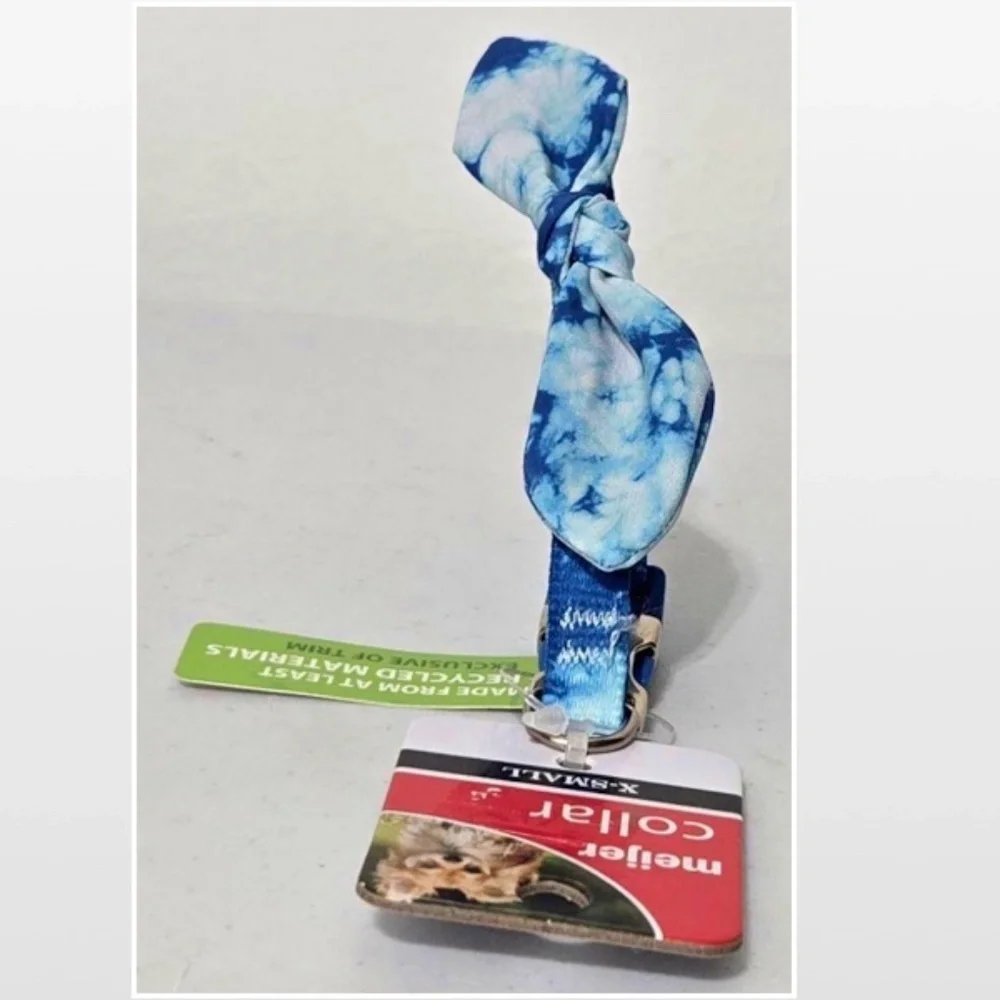 New Pet Dog Collar X-Small Bow Tie Blue White Tie Dye Animal Adjustable NWT